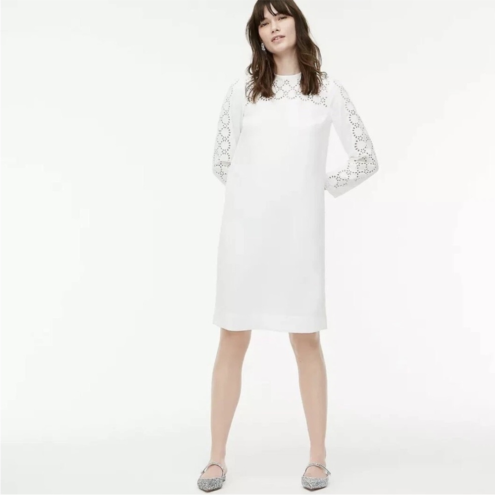 J.Crew laser-cut eyelet shift midi dress in 365 crepe women’s size 6 long sleeve